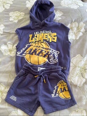 Cotton On Kid Lakers Kids Purple Sleeveless Hoodie & Shorts Set